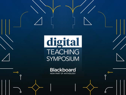 Center text reads: “digital TEACHING SYMPOSIUM.” Below: “Blackboard – NOW PART OF ANTHOLOGY” on a blue geometric background.