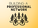 Young professionals standing on circular platforms connected, illustrating professional networking. The background is a light yellow gradient, and the main heading, "Building a Professional Network," appears in bold at the center.