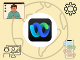 A graphic with the Webex logo in front of a globe. To the left corners are small images of people in meeting calls. To the right there is a gear symbol for settings and a phone with different colored message boxes.